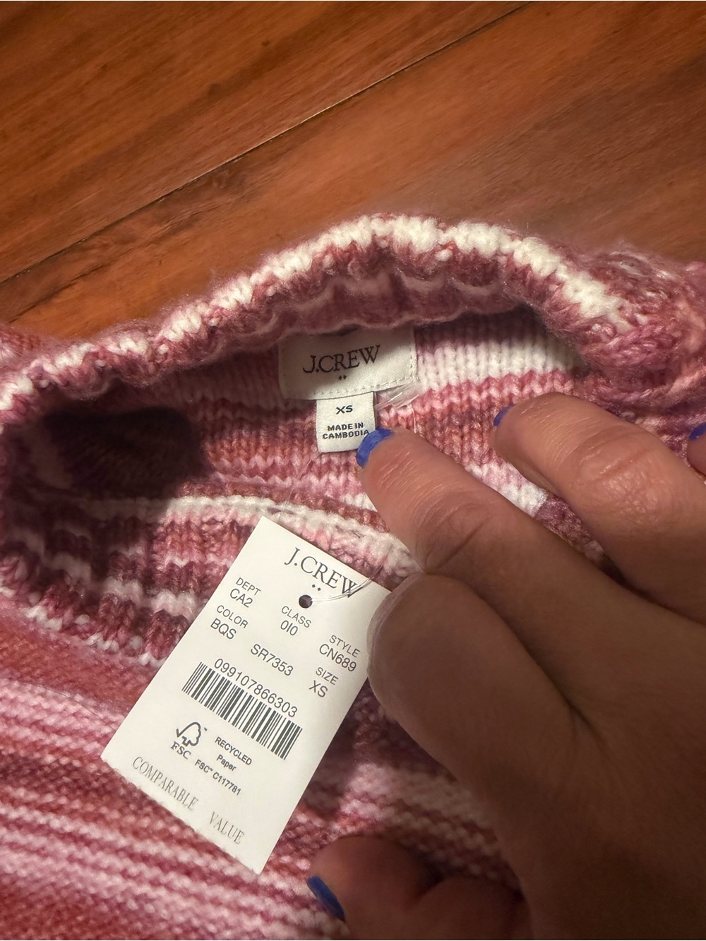 J. Crew Striped Pink and Cream Turtleneck Sweater - Picture 4 of 6